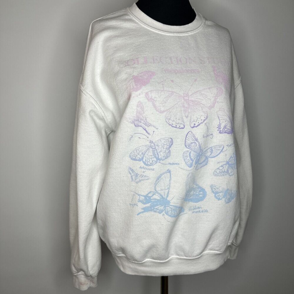 Goodie Two Sleeves Butterfly Collection Sweatshirt White Rainbow Print Large - Picture 3 of 9